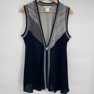 Misook Tunic Cardigan Women’s Large Black & Gray Lagenlook Artsy Coastal Grandma